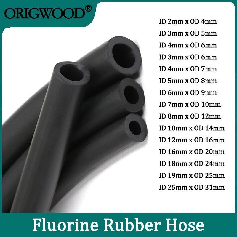 FKM Viton Tube ID 2 3 4 5 6 7 8 10 12 14 16 18 19 25mm Oil Resistant High Temperature Acid Alkali Corrosion Fluorine Rubber Hose