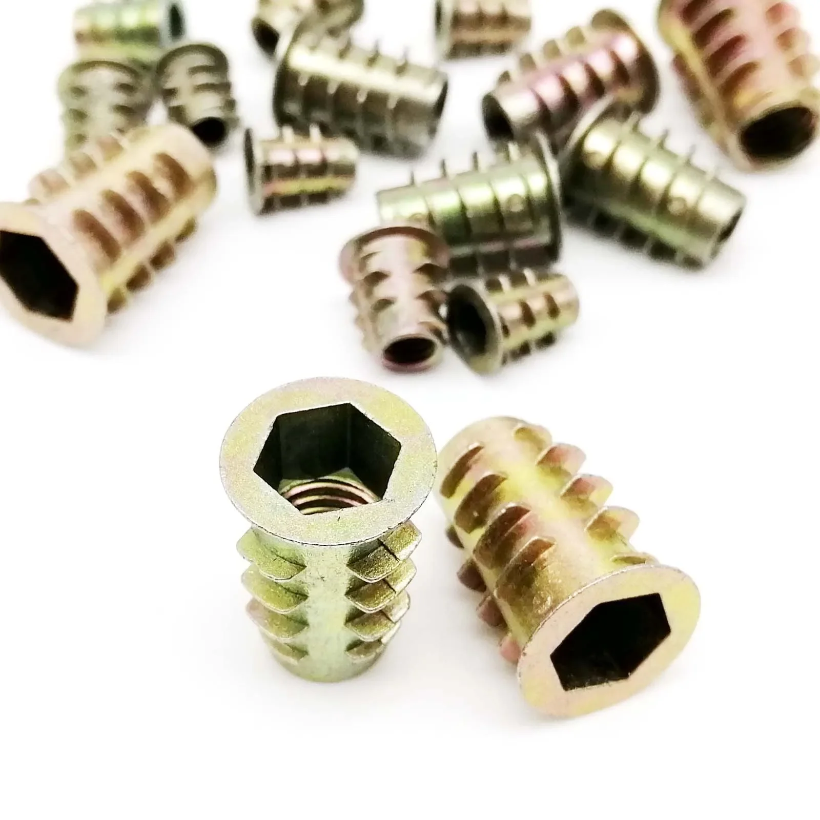 10/20pcs Metal Embedded Insert Nut E-Nut M4 M5 M6 M8 Hexagon Hex Socket Allen Head for Wood Furniture Inside and Outside Thread