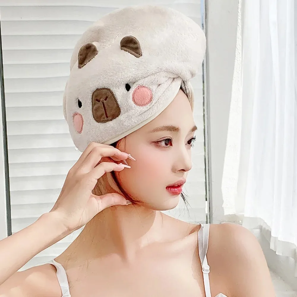 Coral Velvet Dry Hair Cap Capybara Quick Drying Bathing Cap Cartoon Towel Bathroom Supplies