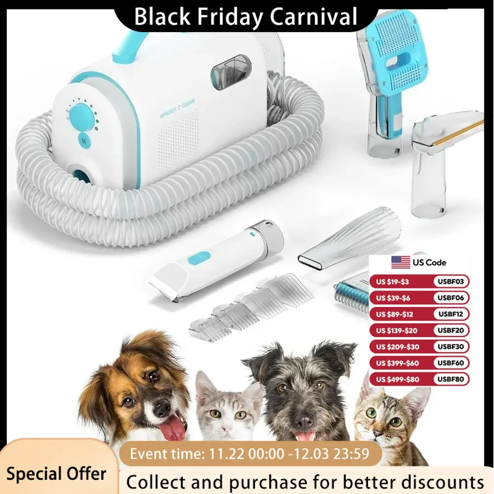 Pet Grooming Vacuum, Cat & Dog Hair Vacuum Groomer with Brush, Detangle, Deshed, Trim, Clean,  Dry Attachments, Pet Grooming