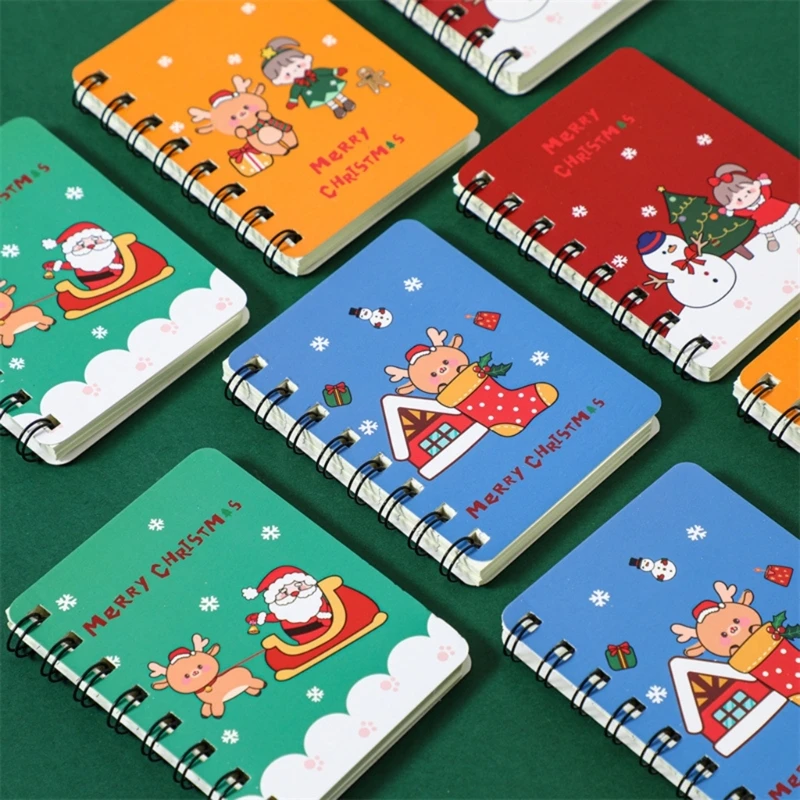 Cuadernos pequeños de Navidad de 4 piezas, Mini Libreta de encuadernación de doble bobina, almohadilla de escritura pequeña, envío directo