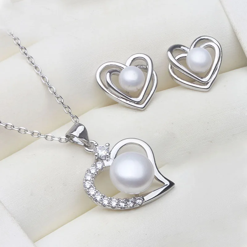 

Beautiful Silver 925 Natural Freshwater Pearl Necklace and Earrings Jewelry Set For Women White Black
