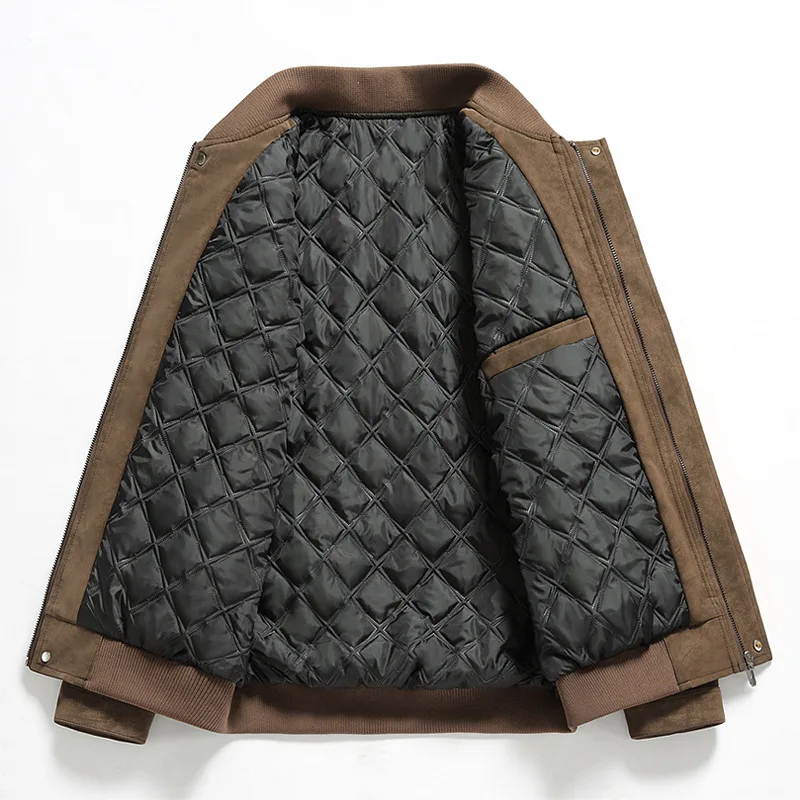 Autumn Winter Thickened Locomotive Jacket Teen Men's Suede PU Jacket Casual Stand-up Collar Leather Jacket Windproof and Warm