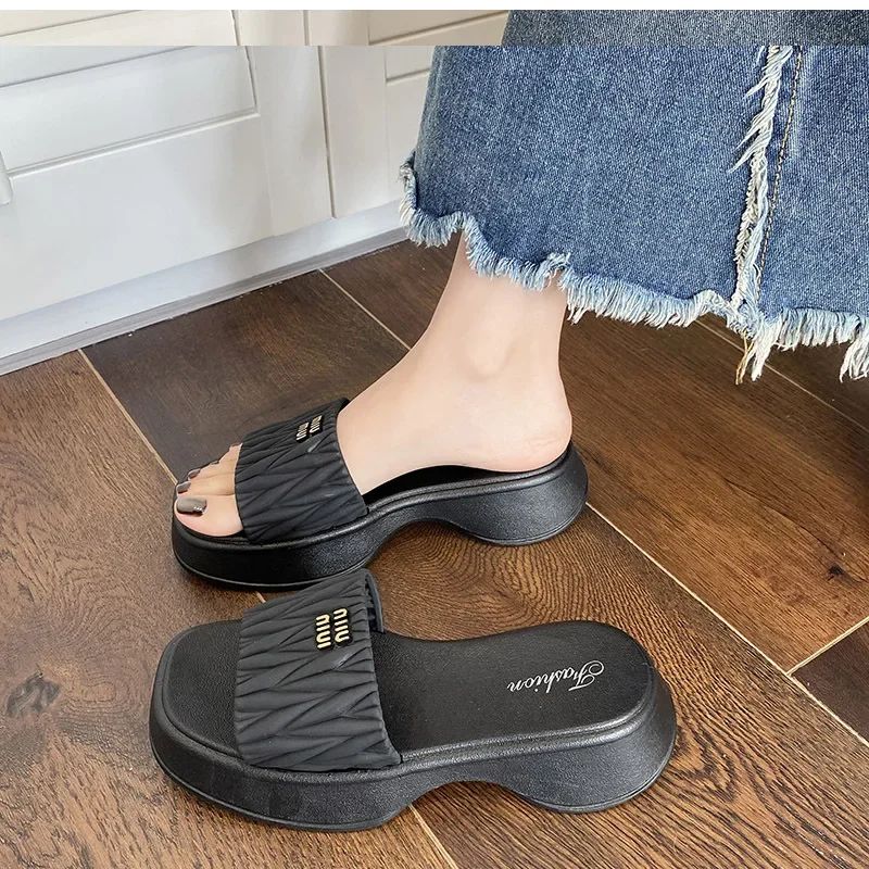 2024 Summer Women\'s Open Toe Casual Slippers Women Fashion Platform High Heel Female Slides Shoes Comfortable Wedge Sandals