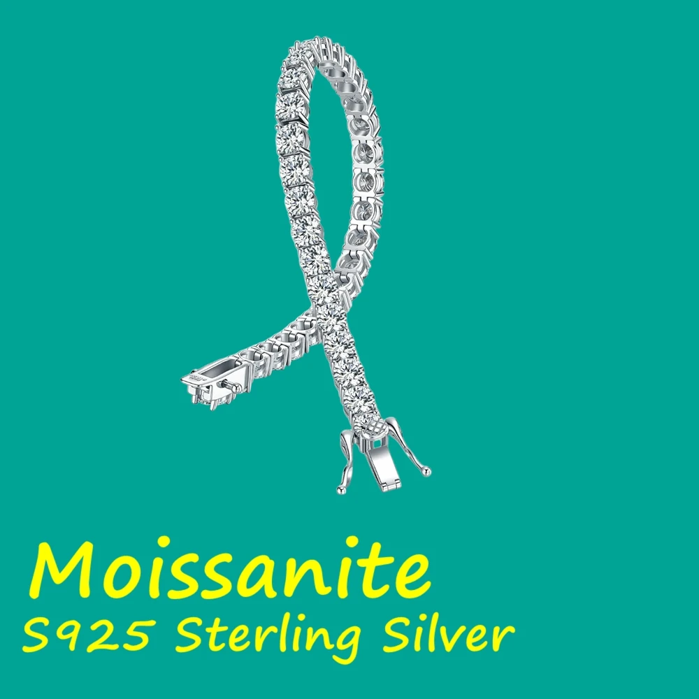 

Moissanite Tennis Bracelet for Women S925 Sterling Silver 3/4/5/6.5mm D Color VVS1 Moissanite Double Safety Clasp
