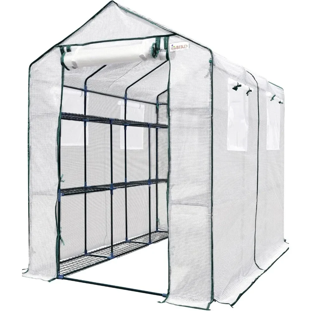 

Greenhouse for Outdoor 20 Sturdy Shelves for Garden Thickened PE Cover & Heavy Duty Powder-Coated Steel White Buildings Supplies