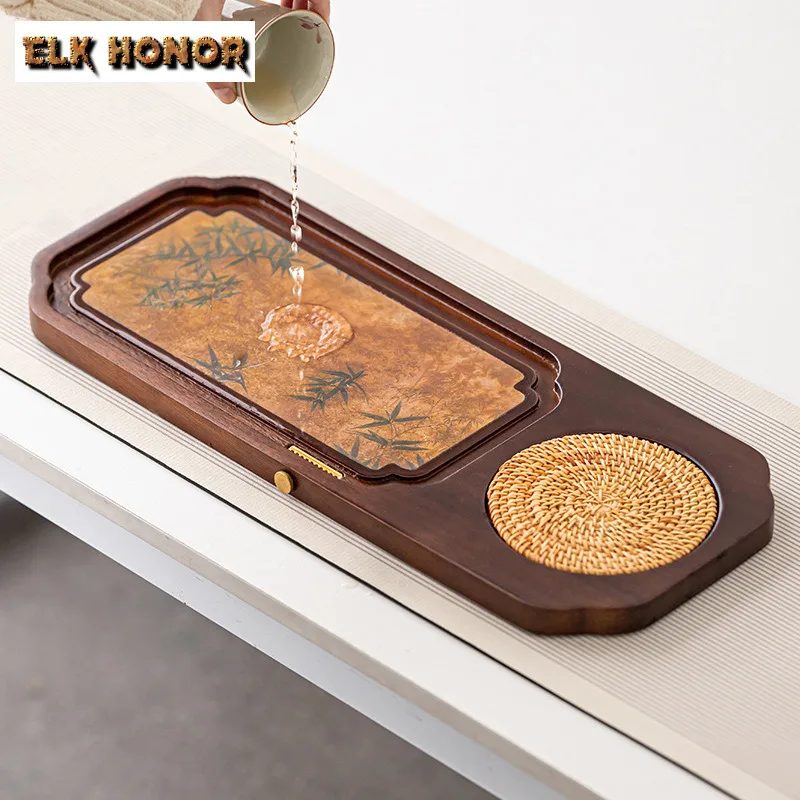 

Китайский поднос для чая из орехового дерева, чайный сервиз для хранения воды, кунг-фу, небольшой прямоугольный сливной чайный столик, чайная доска, чайный поднос для хранения чая