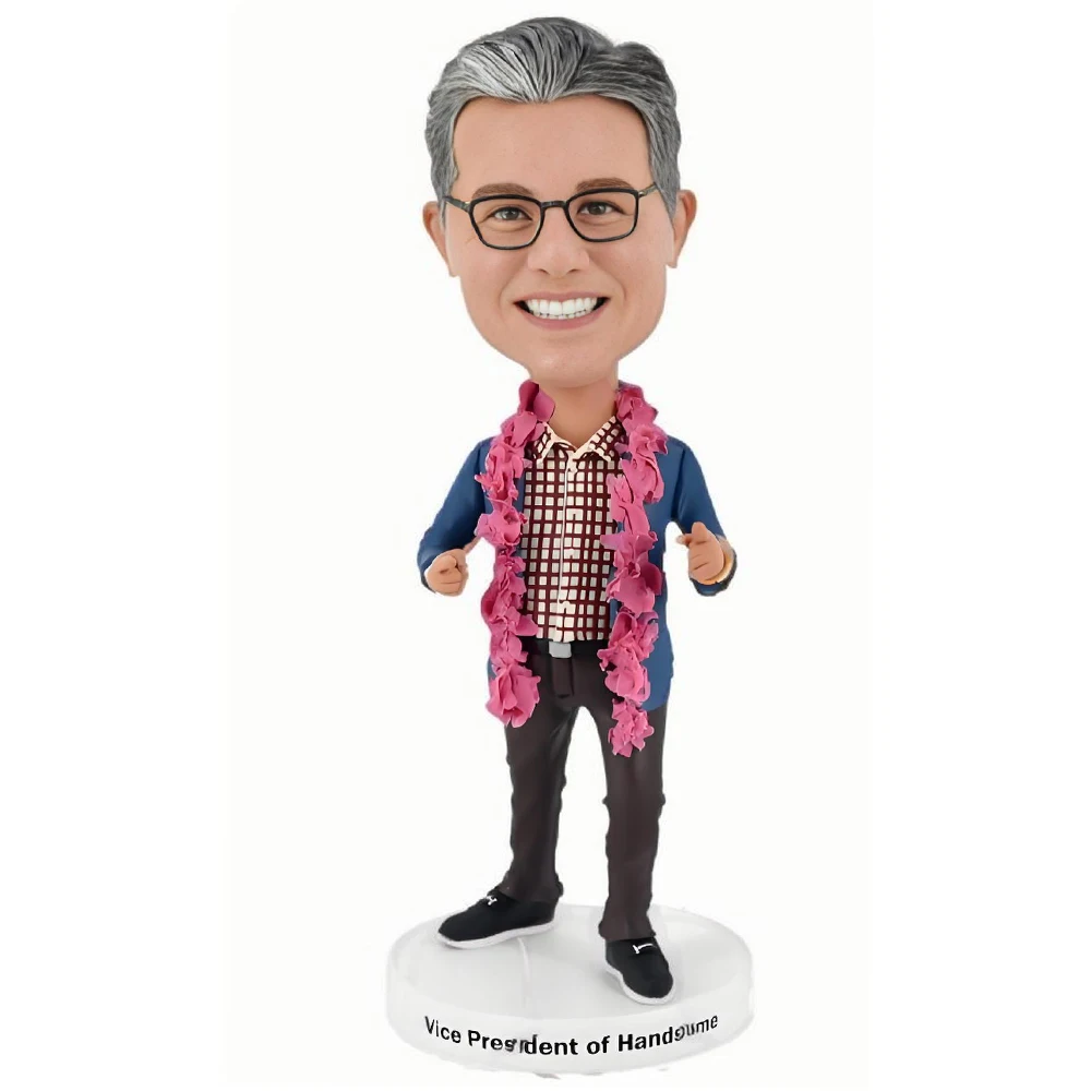 Personalized Vice President Bobble Head Figurine,Custom Professional Bobblehead Standing Pose with Pink Flower,Office Decoration