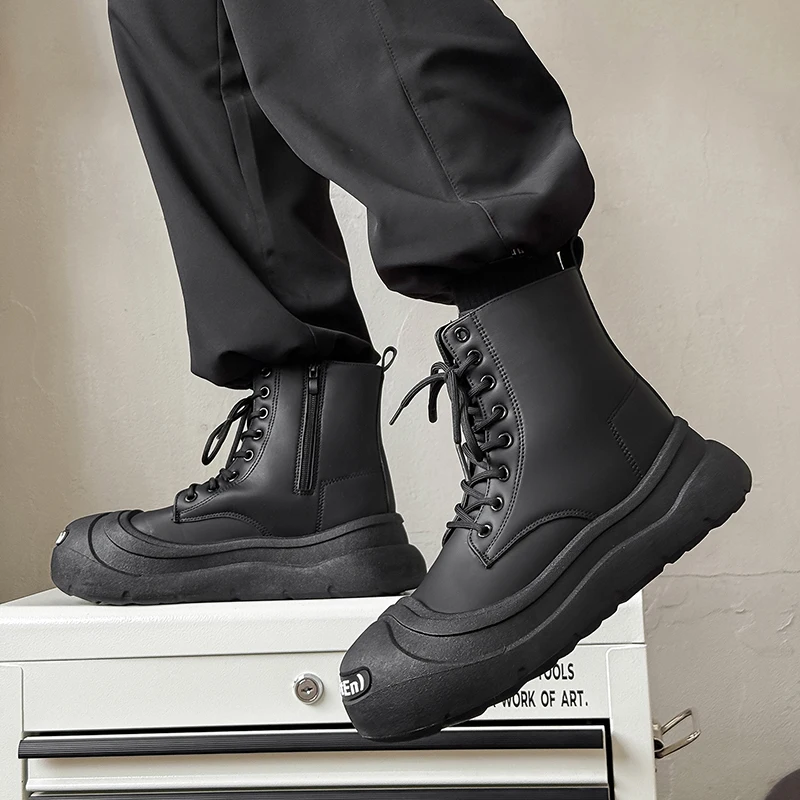 

Повседневные ботинки для пар, четырехсезонные мужские и женские кожаные ботинки с высоким берцем, модные уличные ботинки больших размеров на толстой подошве