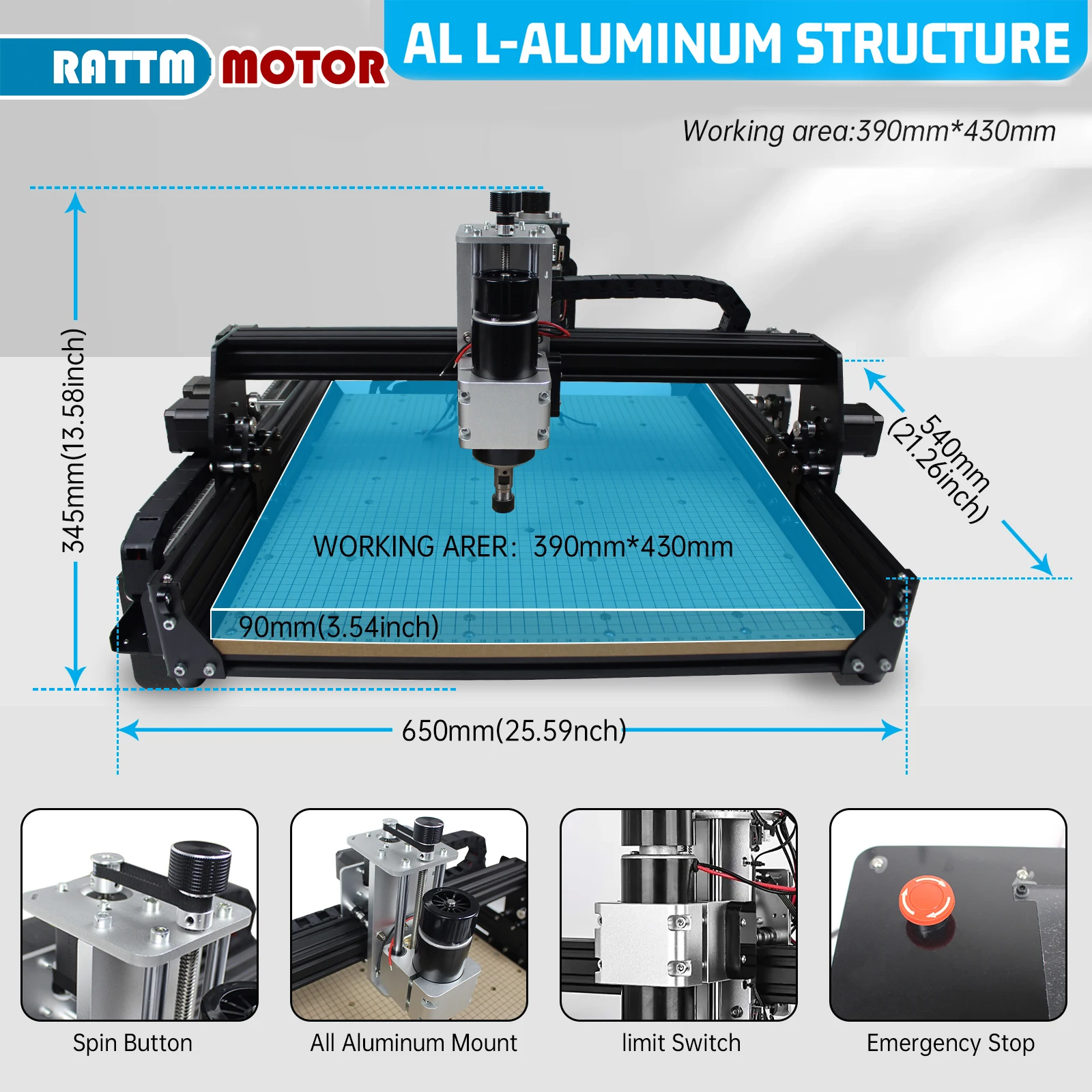 RATTM CNC 4540 frezarka 3 osi DIY 500W grawer laserowy z MDF lub stół aluminiowy do frez grawerski drewna metalowego akrylu