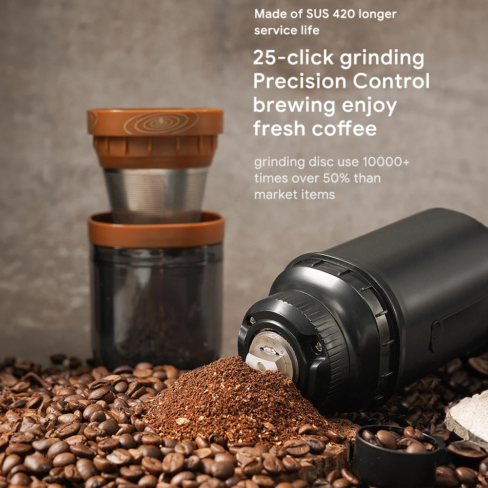 24W Portable USB Rechargeable Burr Mill Coffee Bean Grinder with Cleaning Brush for Espresso French Press Drip Coffee