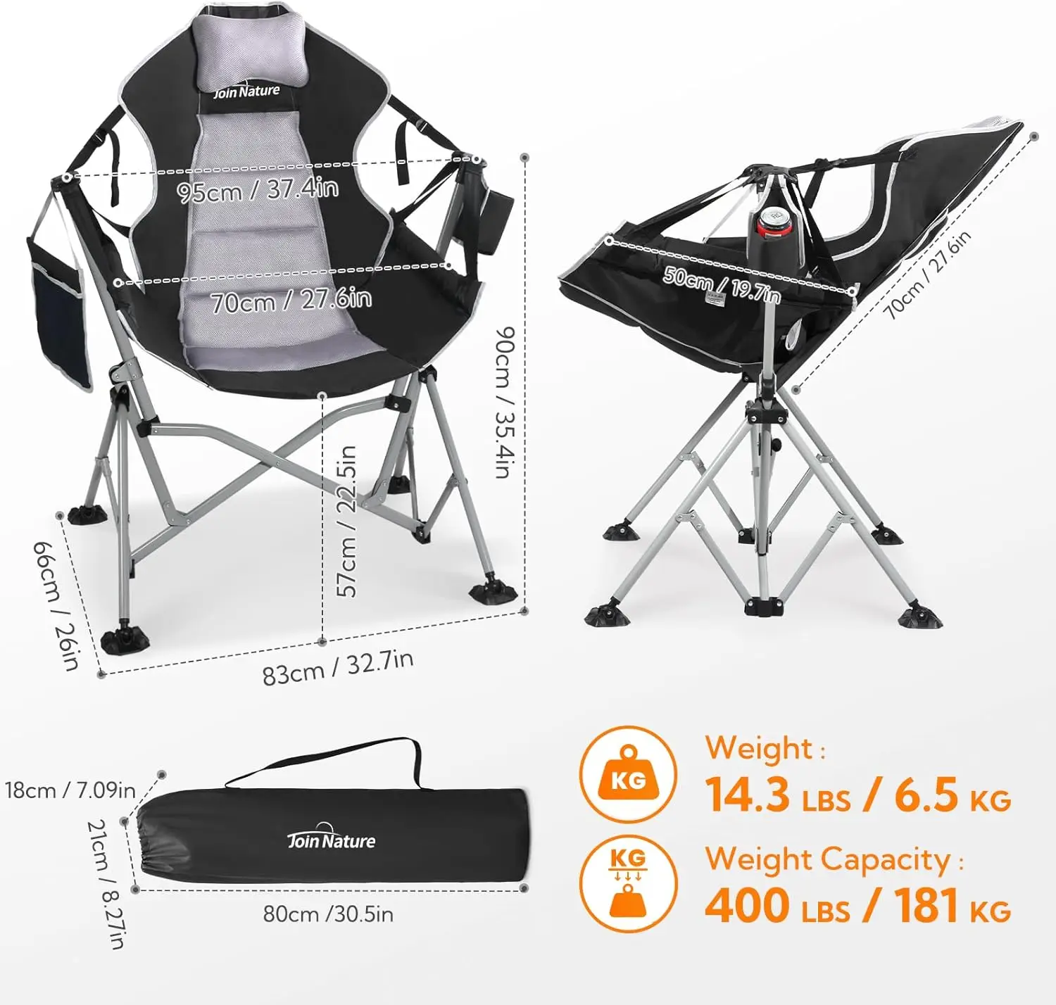 Hammock Camping Chairs For Adults, Folding Swing Chair With Easy-Fold Design, Swinging Hammock Chair With Adjustable Backrest,