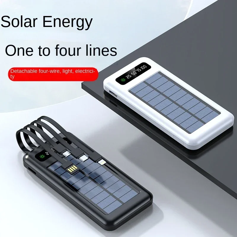 

Hot 200000mAh Ultra-Large Capacity Power Bank Solar Charging PowerBank Come With Four Wires Suitable For Samsung Apple Huawei