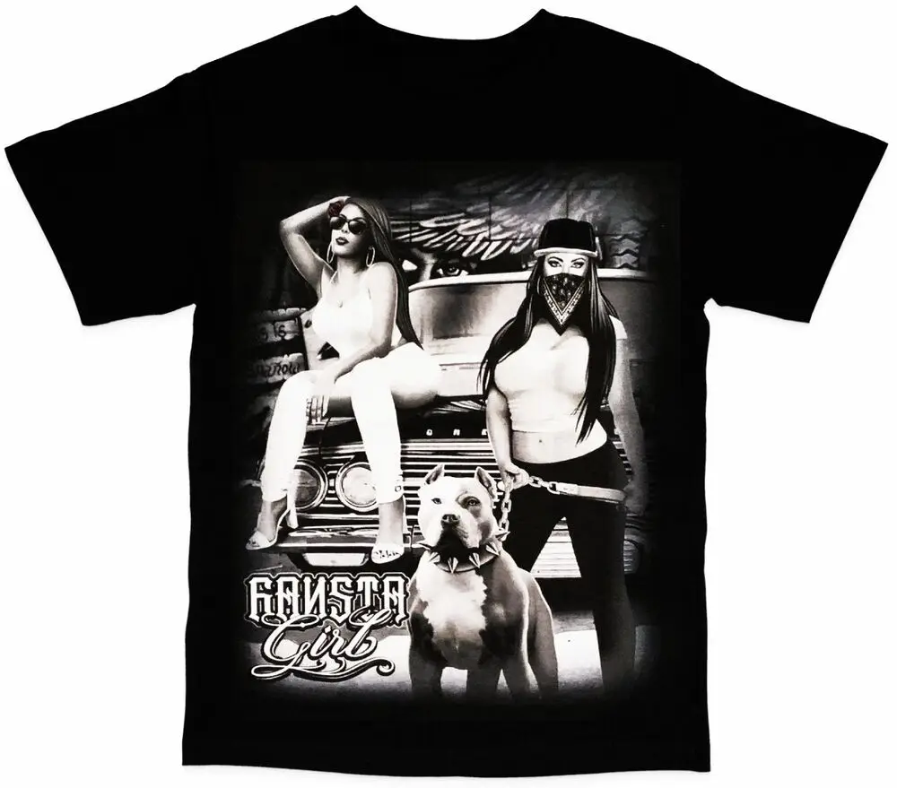 Gansta Girl Low Rider Pit Bull Mens T-Shirt High Quality 100%Cotton Short Sleeve
