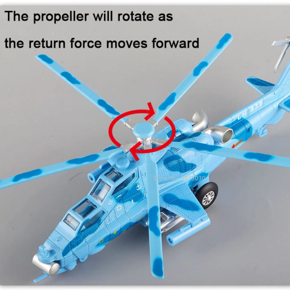 1/28 Straight 10 Armed Helicopter Alloy Diecast Airplane Model Toys Pull Back With Propeller Can Rotate Aircraft Toys Boys Gifts