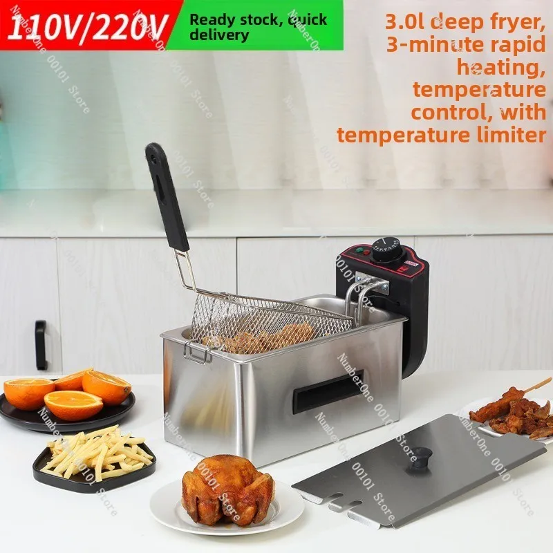 Cross Border 110V 3L Electric Deep Fryer Household Multifunction Frying Pan with Basket for Home Kitchen Cooking