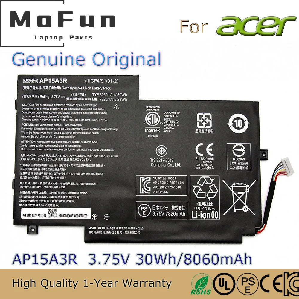 Brand New Original AP15A3R 3.75V 30Wh Laptop Battery for Acer Aspire Switch 10 E SW3-013 SW3-016 SW5-014P KT.00203.009