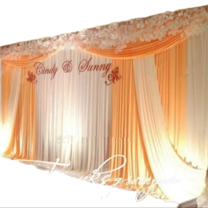 10x10ft Yellow and white wedding backdrop panels event party curtain drape ice silk background cloth for stage decoration