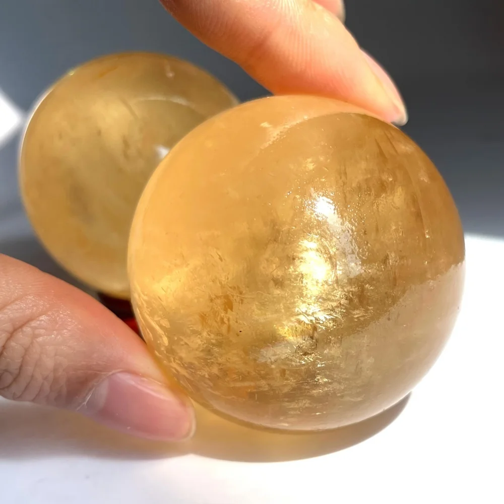 Natural Yellow Iceland Spar Crystal Ball Orange Honey Calcite Spheres Polished Natural Crystal Spiritual Healing Sphere