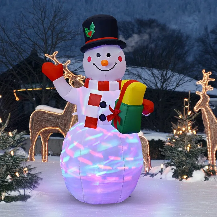 

5 FT Christmas Inflatable Snowman Outdoor Blow up Xmas Decorations w/Built-in Colorful LED Lights 2 Ground Stakes and Safety Ro