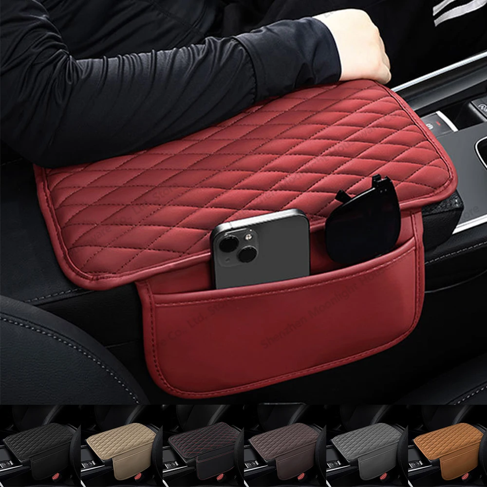 Elbow Support Storage Box Leather Foam Height Pad Storage Bag Increased Support Center Console Protector Cover with Side Pocket