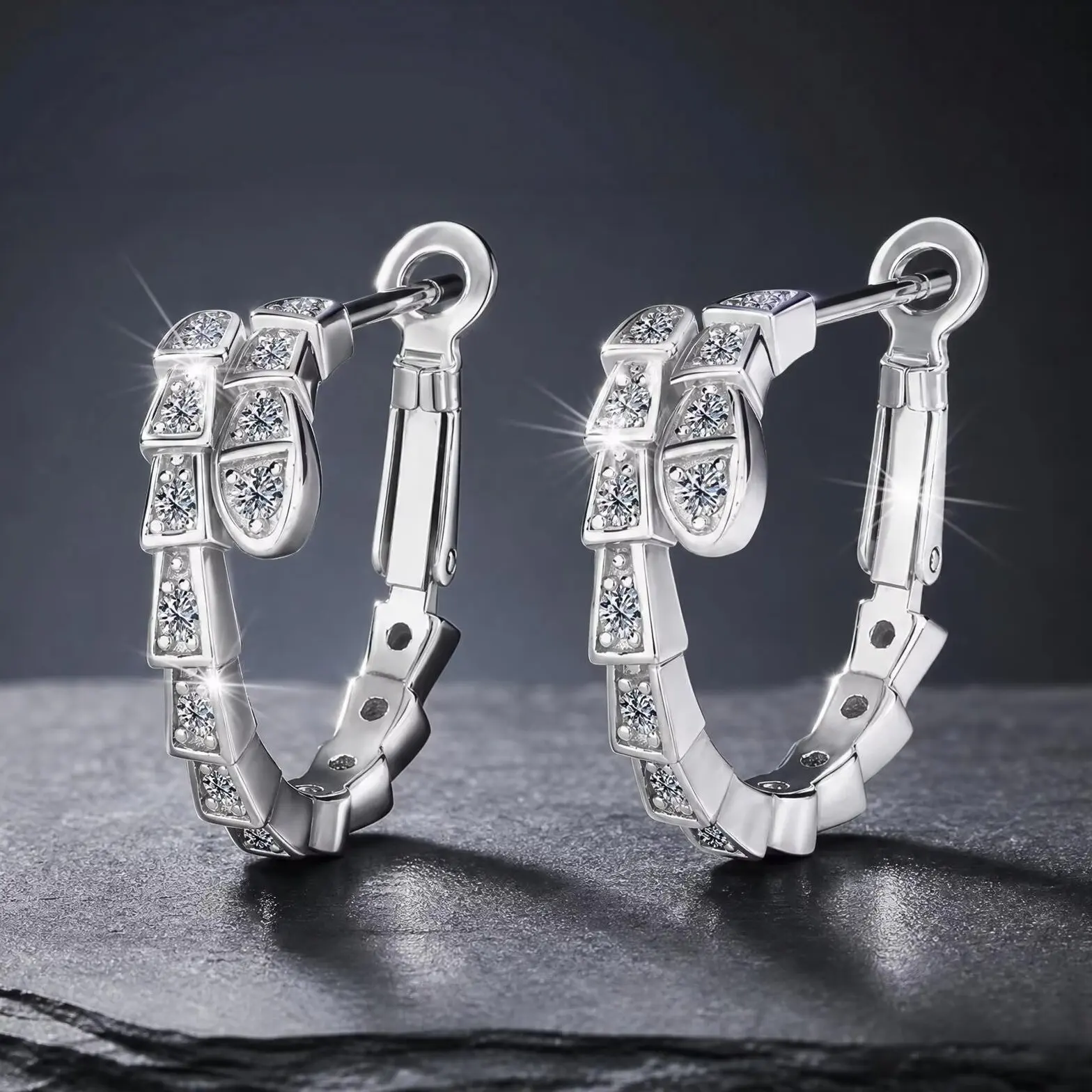 Luxury Snake Design D VVS Moissanite Diamond Pure 925 Silver Hoop Earrings For Daily Wear