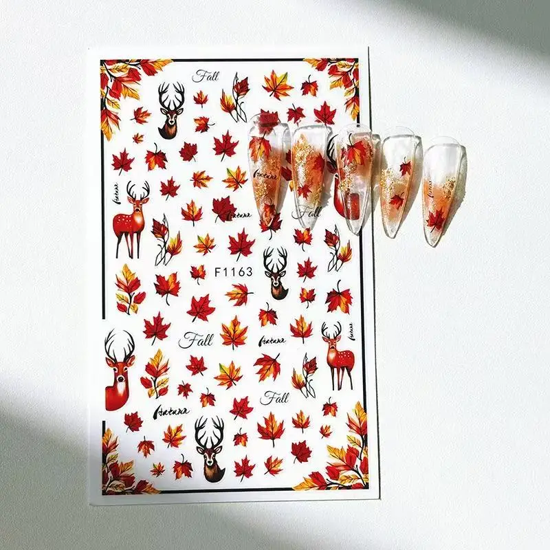 1 pz adesivo per unghie fiore 3D foglia d'acero [metallo forniture per nail art decalcomanie DlY adesivi colorati per decorazioni per nail art con farfalla