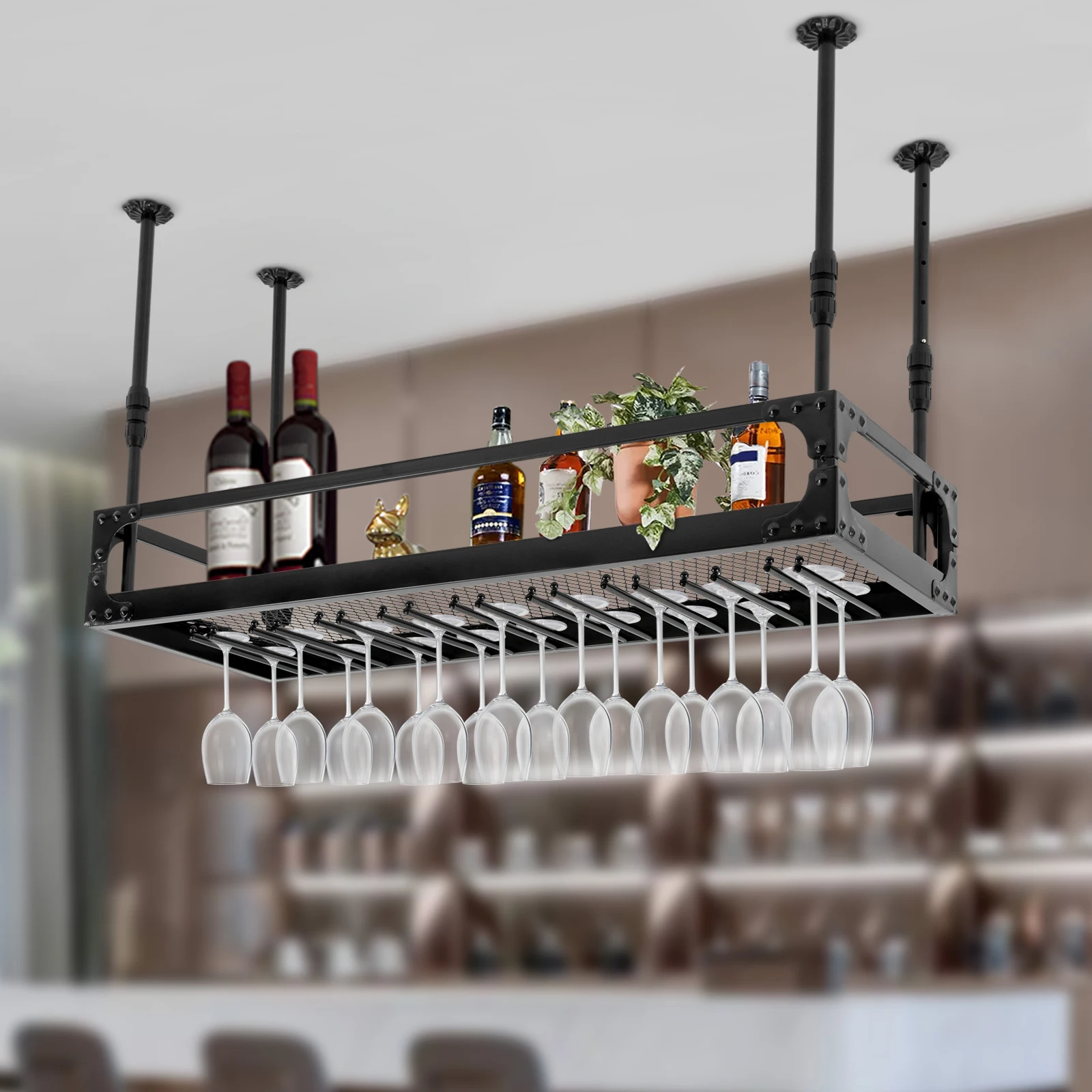 Étagère flottante de Bar Vintage industrielle de 100cm, porte-bouteille de vin suspendu monté au plafond, étagère en verre de Champagne, décoration de Bar pour la maison