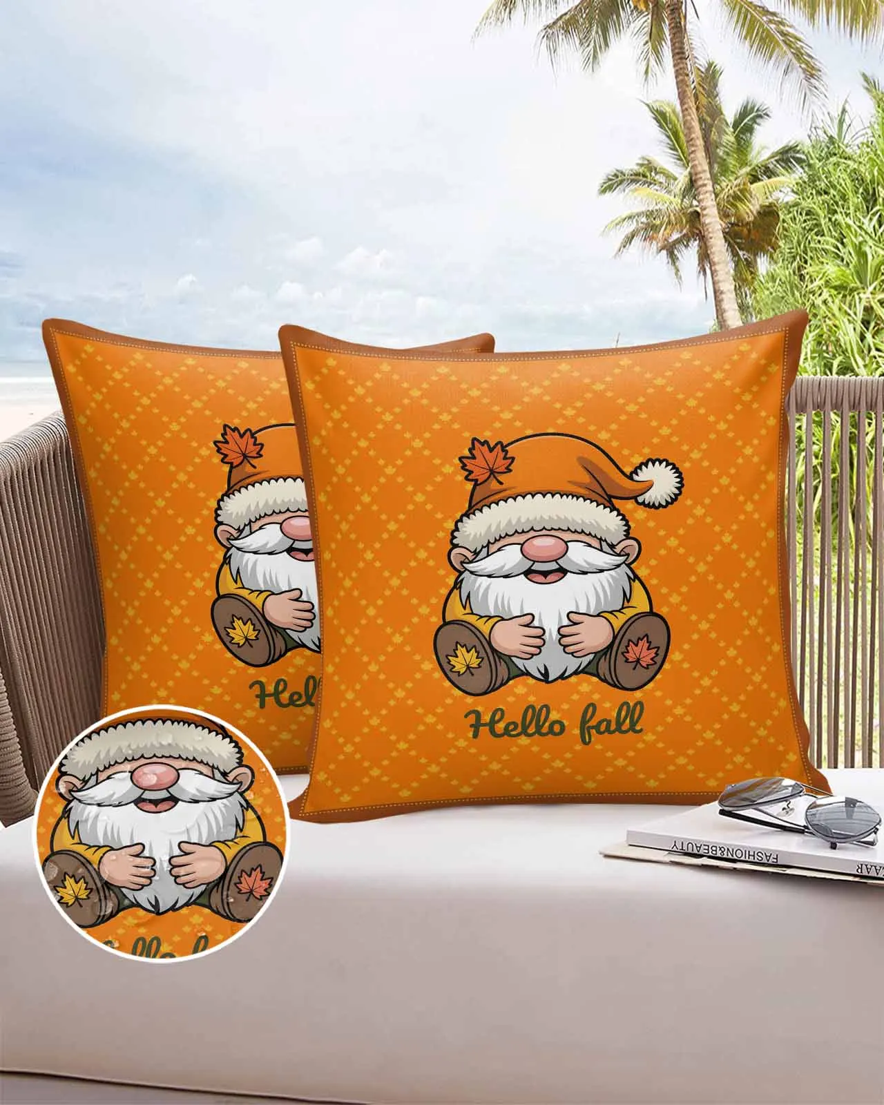 

Waterproof Pillow Cover Retro Thanksgiving Gnome Hello Fall Outdoor Pillowcase Case Garden Patio Cushion Covers Home Decor