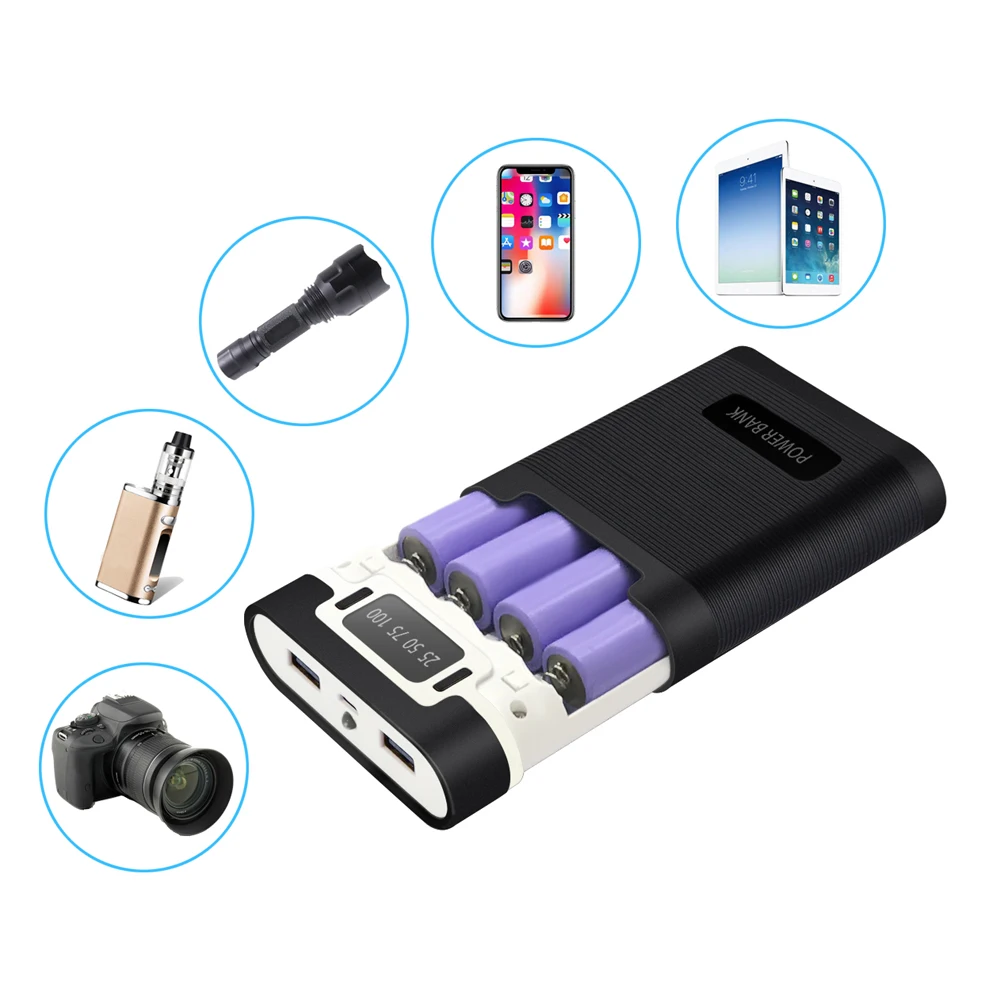 18650 Battery Holder Power Bank Case Digital Display 5V/2A Dual USB Output Reverse Battery Protection Detachable 18650 Holder