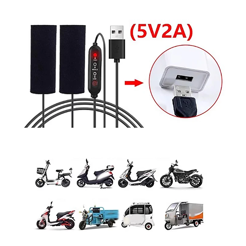 NEW 2PCS 5V 2A USB Electric Motorcycle Heated Handlebar Cover 3 Gear Warmer Heated Handgrips Handle Cover Motorcycle Accessories - view 3