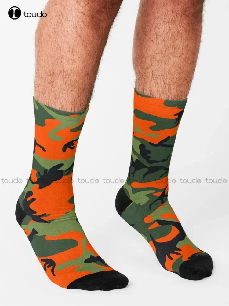 Orange Camouflage Army Pattern Socks Athletic Socks High Quality Cute Elegant Lovely Kawaii Cartoon Sweet Cotton Sock Colorful view 2