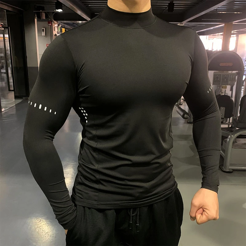 Compression Elastic T-shirts Men Quick Dry Breathable Long Sleeve Tops Gym Athletic T-shirt Male Casual Tshirt Outdoor Sportwear