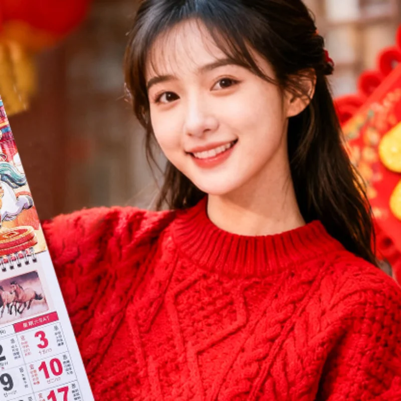 

2026 Chinese New Year Of The Horse Wall Calendar Hanging Thickened Zodiac Horse Lunar Date Gold Foil Monthly Planner