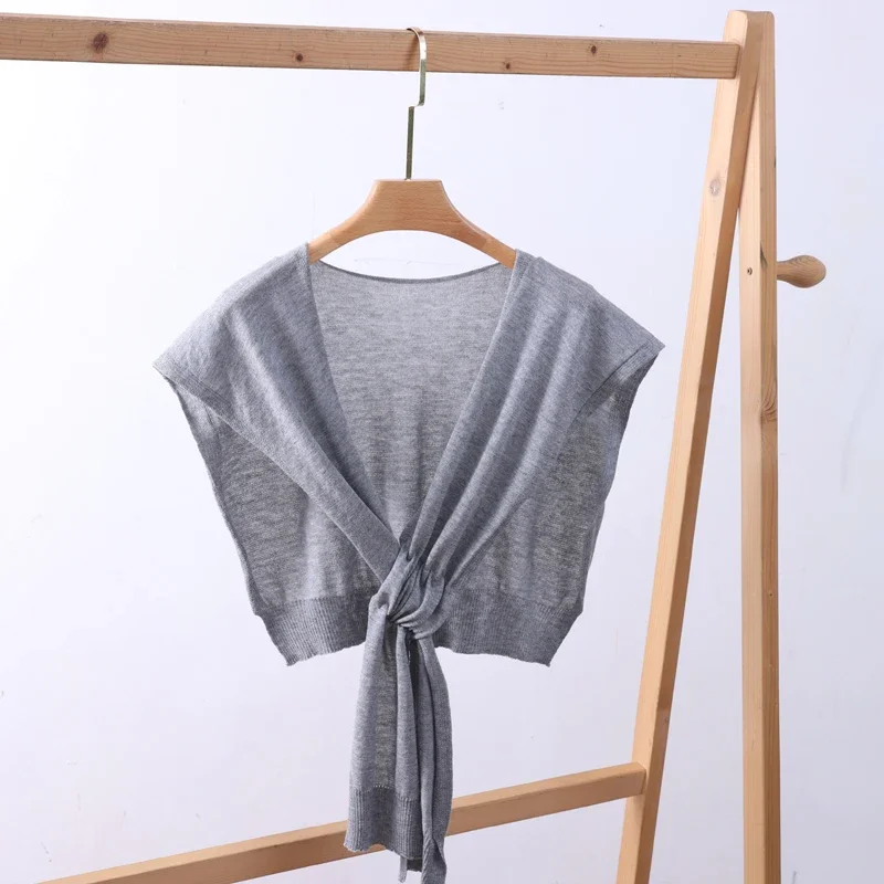 Women Wool Blend Knit Tie Front Shrug Solid Color Shoulder Wrap Soft Lightweight Air Condition Sun Protection Shawl Outerwear