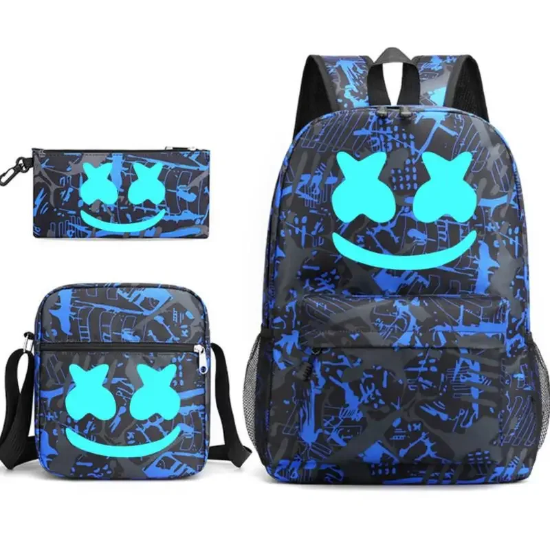 3Pcs Backpack DJ Marshmello Luminous Bookbag Cartoon School Bags For Teenage Kids Travel Bagpack USB Laptop Shoulder Bags