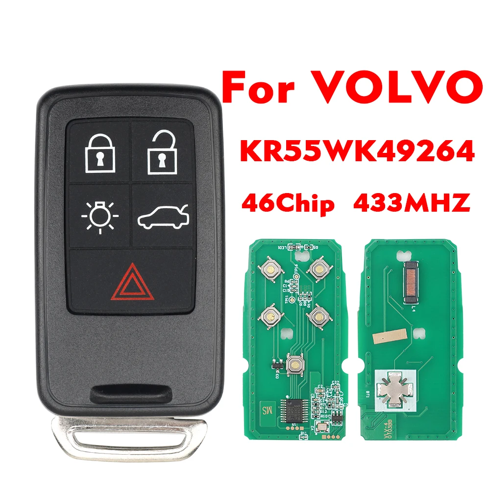 

Ly Remote Smart Car Key For Volvo XC60 S60 S60L V40 V60 S80 XC70 FSK 433Mhz ID46 FCCID KR55WK49264 Fob Shell 5 Buttons Key Case