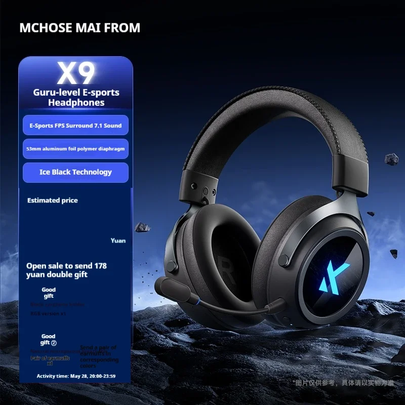 Mchose X9 Fones de ouvido para jogos sem fio 7.1 X9 Fones de ouvido sem fio Bluetooth Fps com microfone Esports Fones de ouvido personalizados presentes