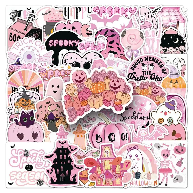 50pcs Halloween Stickers Waterproof Cartoon Pumpkin Ghost Witch Sticker Pack For Notebook Laptop Decor