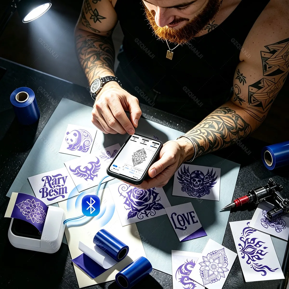 2Inch Portable Mini Tattoo Printer Pocket Thermal Printer Inkless with Tattoo Transfer Paper Rolls For Tattoo Small Pattern view 4