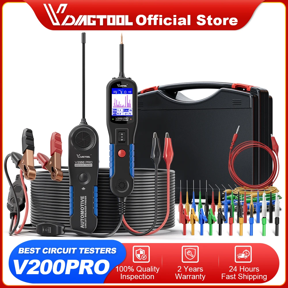 

VDIAGTOOL V200 PRO Automotive Power Circuit Probe Tester with 30PCS Back Probe Kit 12/24V Electrical Short Open Circuit Finder