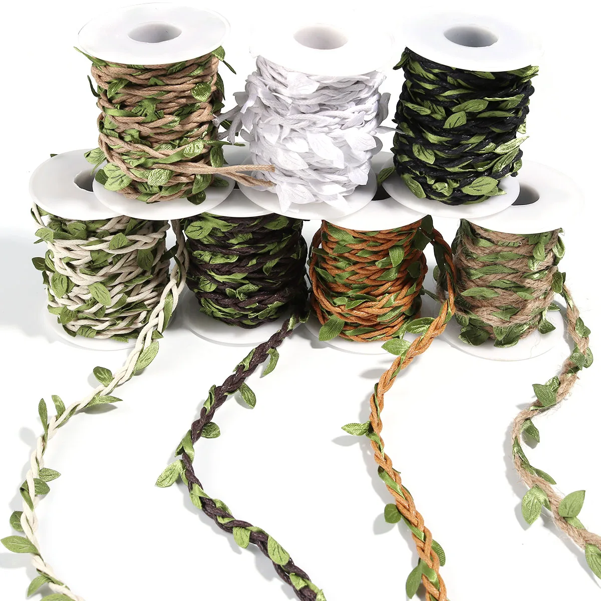 5 yardas/rollo de hojas de vid artificiales, cuerda de cáñamo tejida, hojas verdes de simulación para el hogar, boda, fiesta, regalo, ramo, decoración