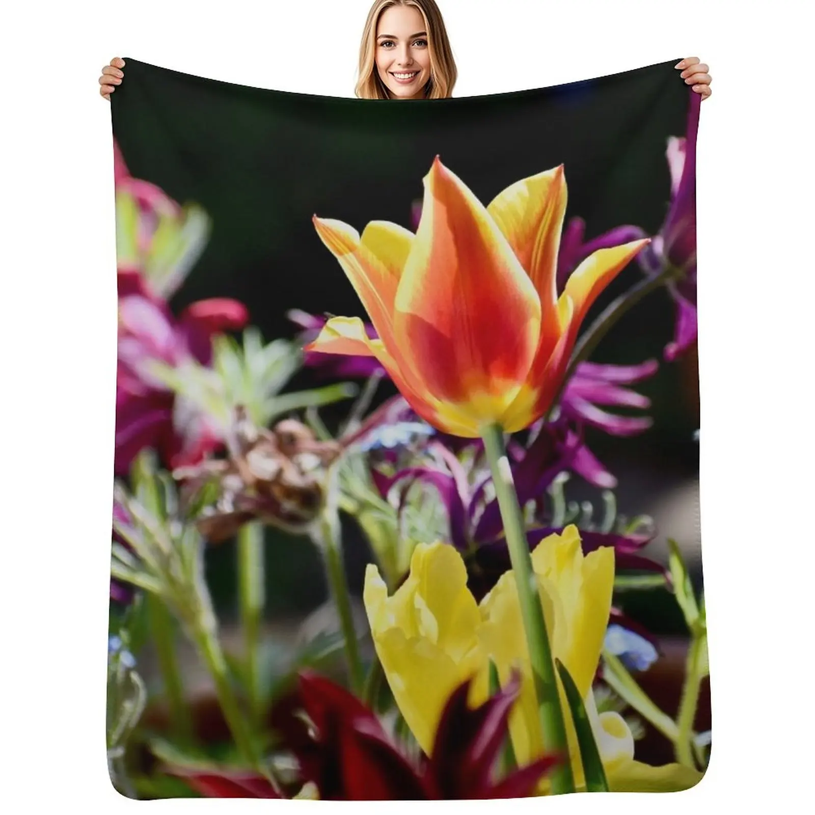 

Orange tulip group Throw Blanket Weighted Fashion Sofas Sleeping Bag Designers Blankets
