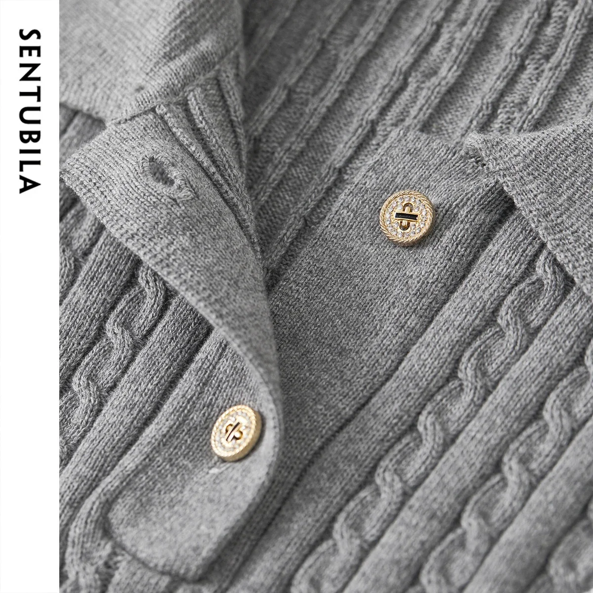 Sweter damski SENTUBILA, dzianina w warkocz, 100% bawełna, pulower, zimowy, haftowany, dzianinowy, długi rękaw, model W43E57175