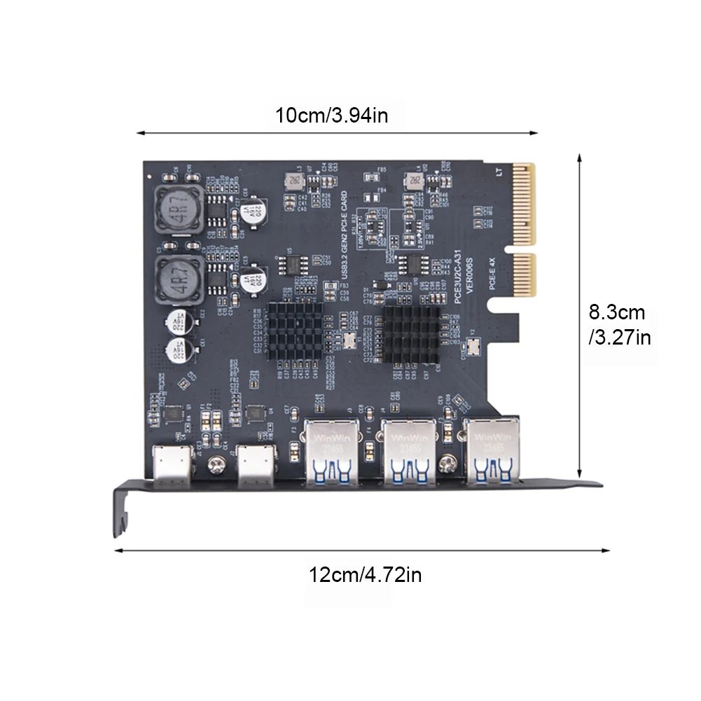 Convertidor USB de 5 puertos USB3.2 Gen2 10Gbps PCIe a USB 3,2 Gen 2 Tarjeta PCI Express (PCIe) Tarjeta de expansión para Windows 7/10/11 Linux