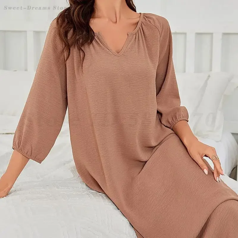 

Весенне-осенняя длинная ночная рубашка с v-образным вырезом, женская ночная рубашка, новая одежда для сна, сексуальное интимное белье, ночная рубашка, свободный домашний халат