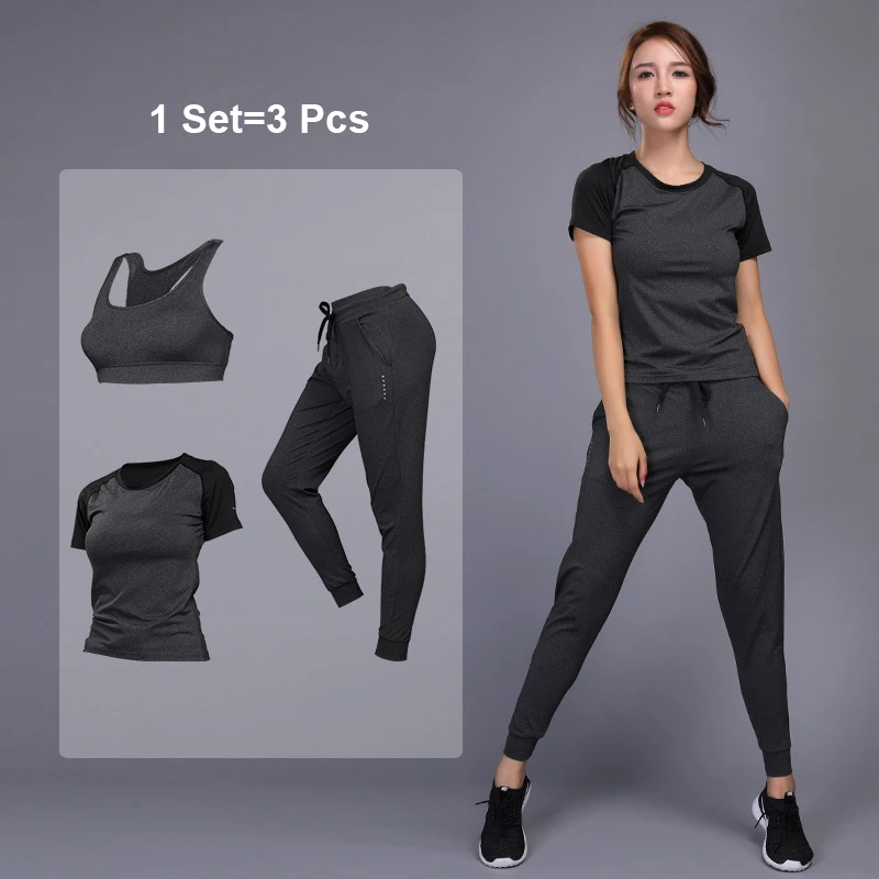 2/3Pcs Yoga Set Gym Fitness Clothing Women Yoga Suit Sportswear Female Workout Sports T-Shirts Running Pants Top Sport Clothes