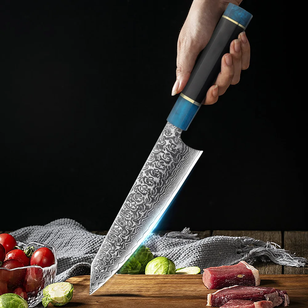 

8 Inch Kiritsuke Knife Resin Handle 67 Layer Damascus Steel Blade Chef Cleaver Slicing Kitchen Knife For Cutting Vegetables Meat