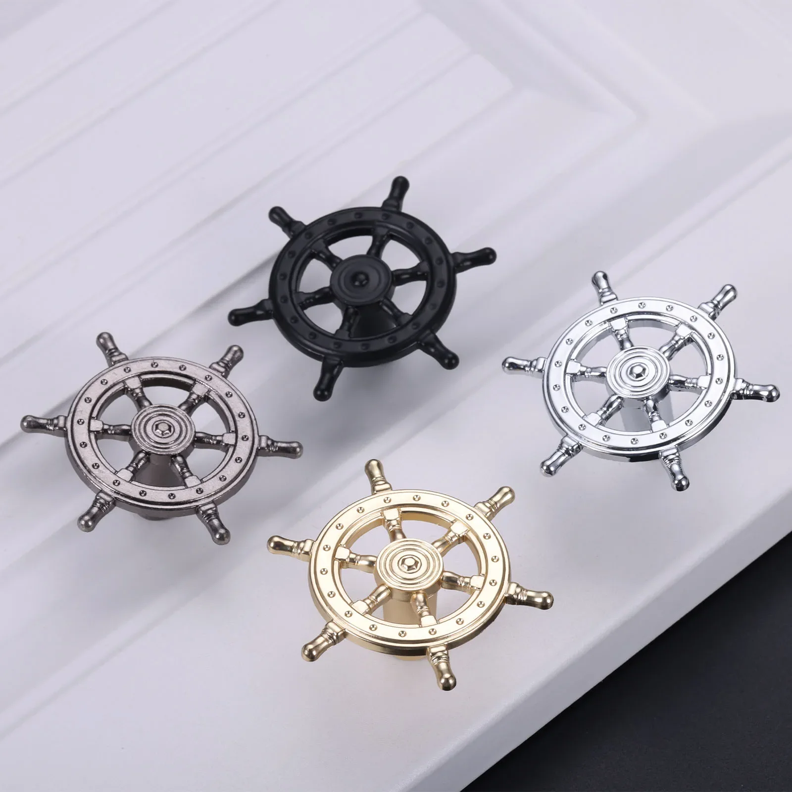 1Pc Creative Retro Ship Anchor Handle  Ship Rudder Steering Wheel Drawer Knobs American Style Furniture Hardware with Screws