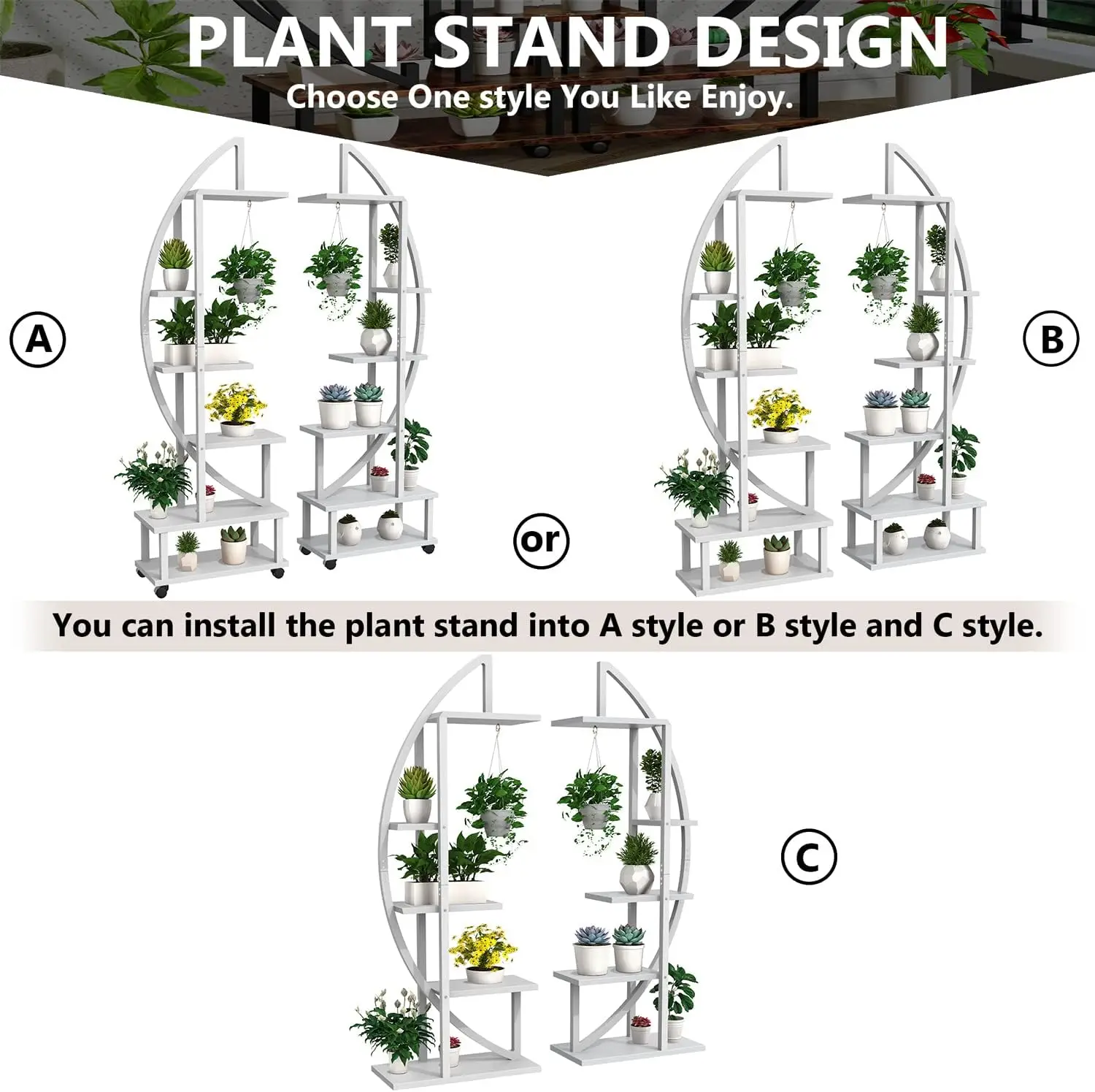 2 Pcs 6 Tier Tall Metal Indoor Plant Stand with Detachable Plant Shelf Holder for Outdoor Plant Stands for Home Decor, Balcony,